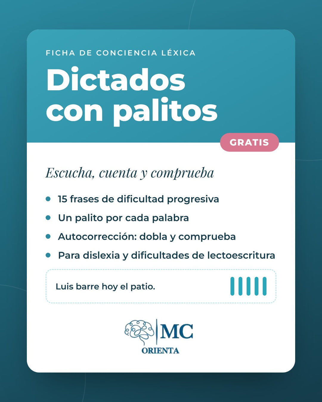 Dictados con palitos, ficha gratuita de MC Orienta