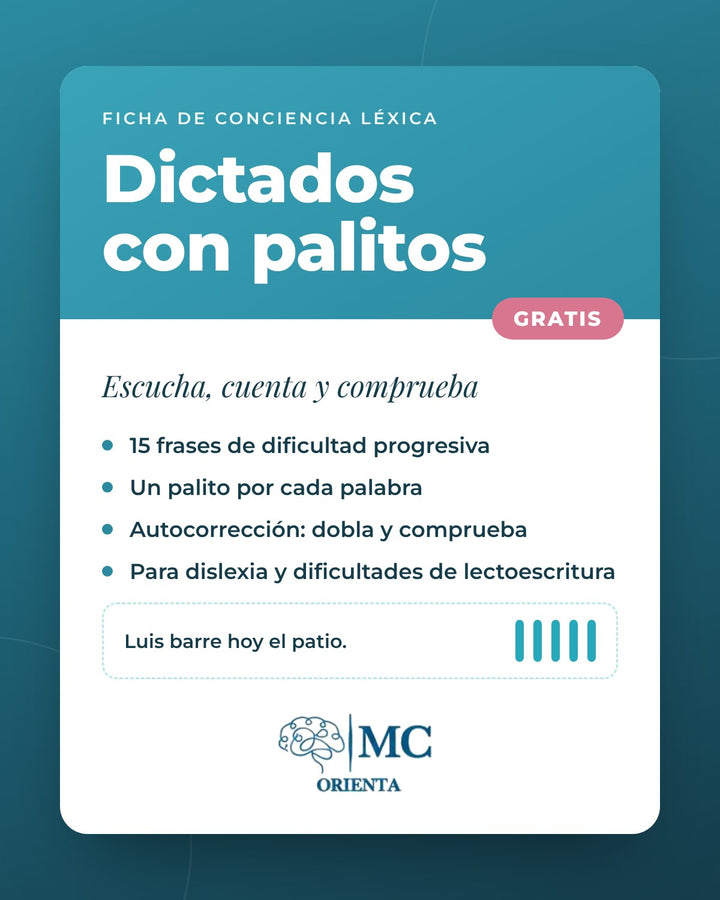 Dictados con palitos, ficha gratuita de MC Orienta